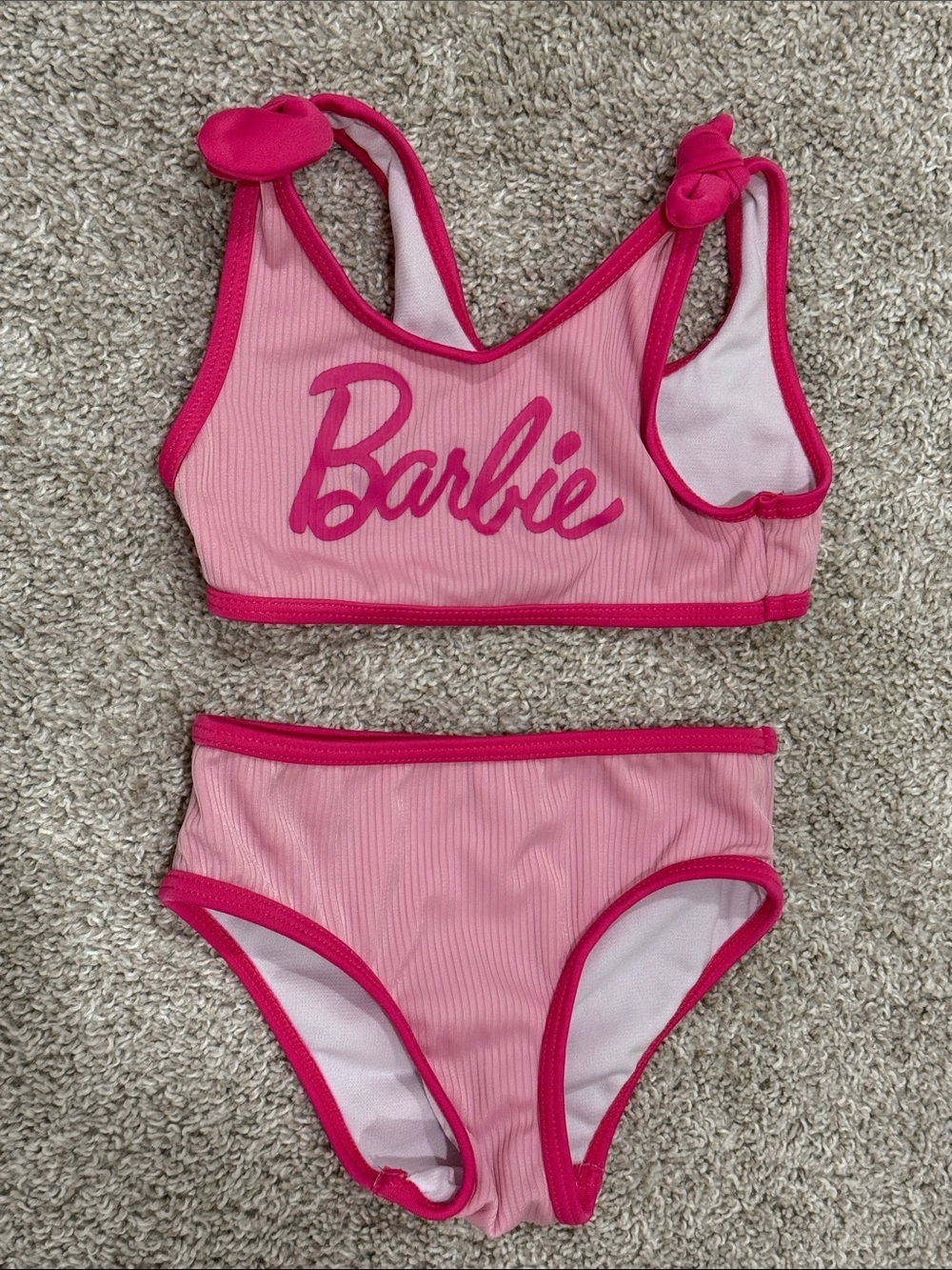 Barbie Pink Ribbed Two-Piece Swim Set with Hot Pink Trim